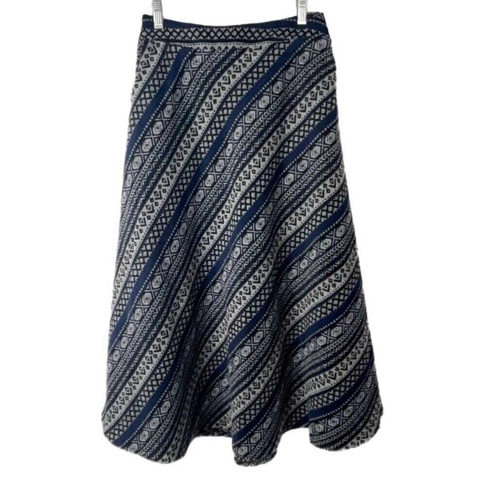 Idealsanxun Women's Wool Midi Skirt S Gray & Blue Patterned Pleated A-Line - Picture 2 of 10
